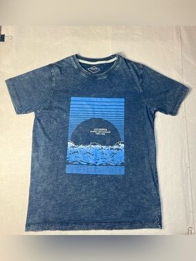 Lee Cooper Men's Graphic Print Crew Neck T-Shirt Indigo Blue Wave, Size Small